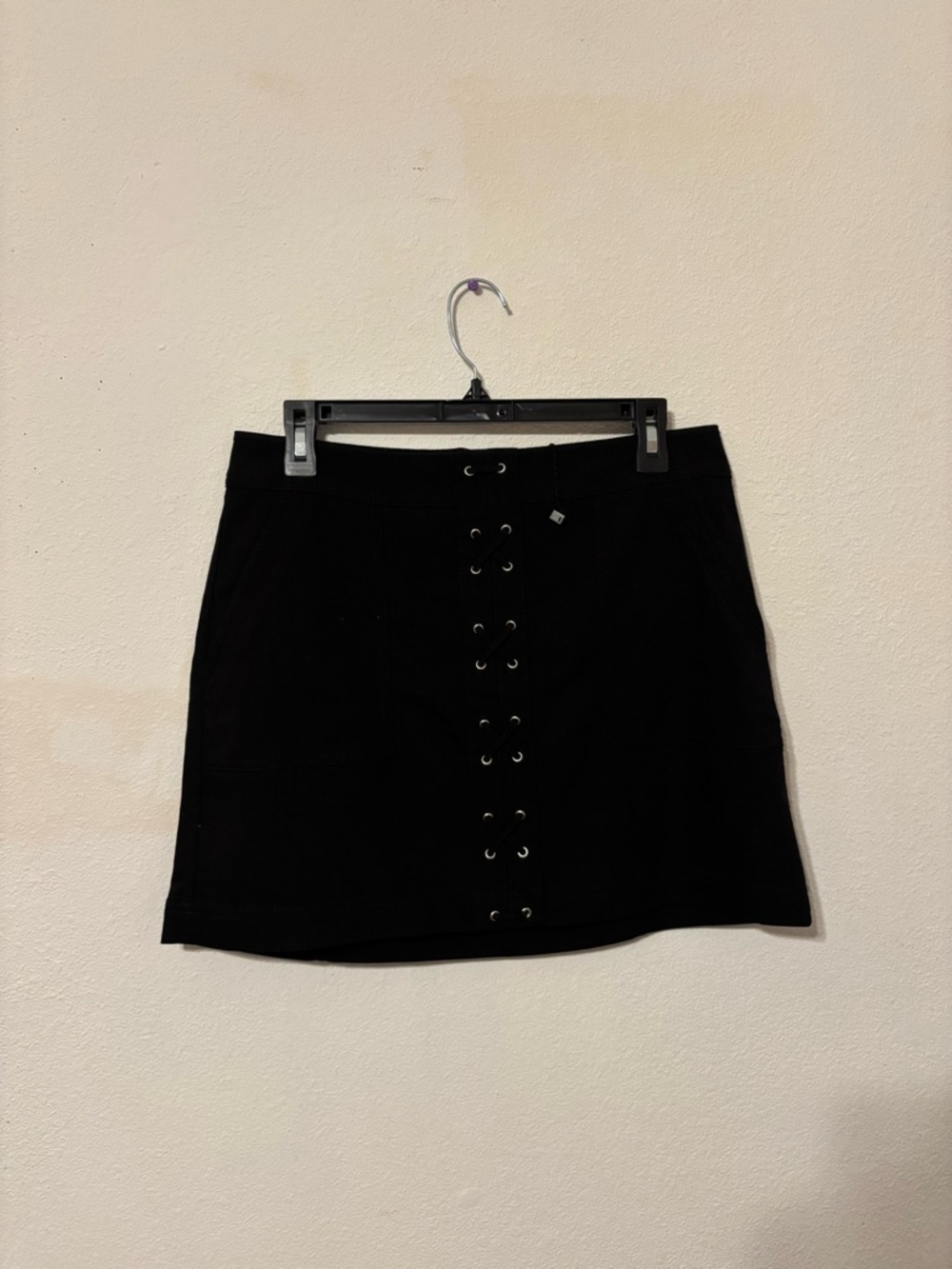 Express Black Eyelet Lace-Up Mini Skirt